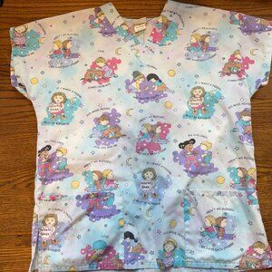 Vintage Simply Basic Nurse Scrub Top Size Medium Friends Forever